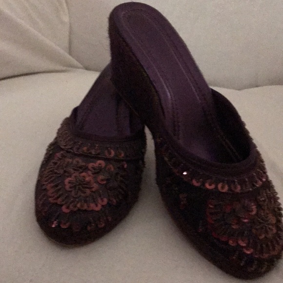 Shoes - Mauve Mule Wedge heeled Sequin/Beaded size 7